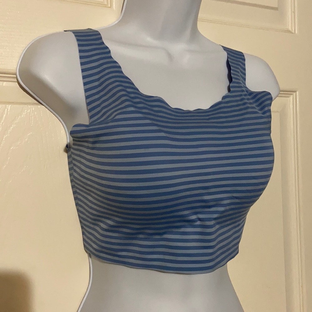 Rhonda Shear Padded Bra Size Large Denim Blue Striped Comfortable New